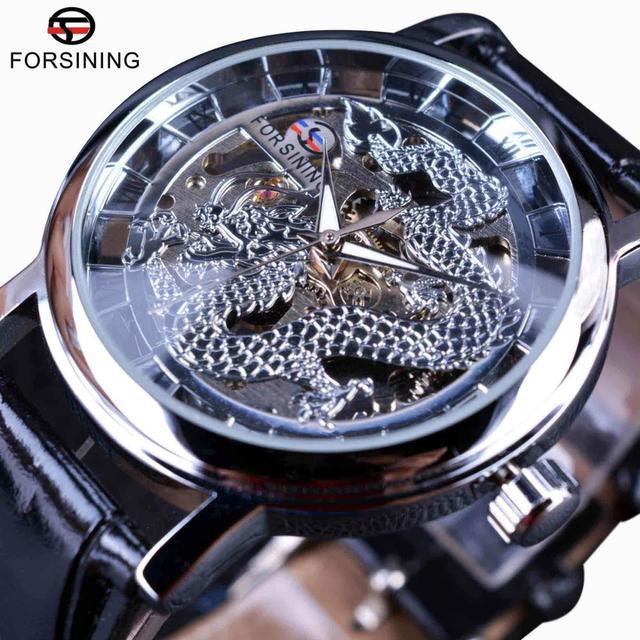 Forsining Neue Top Herrenuhr Casual Skelett Mechanische Uhr Modetrend Drachen Herrenuhr weiß