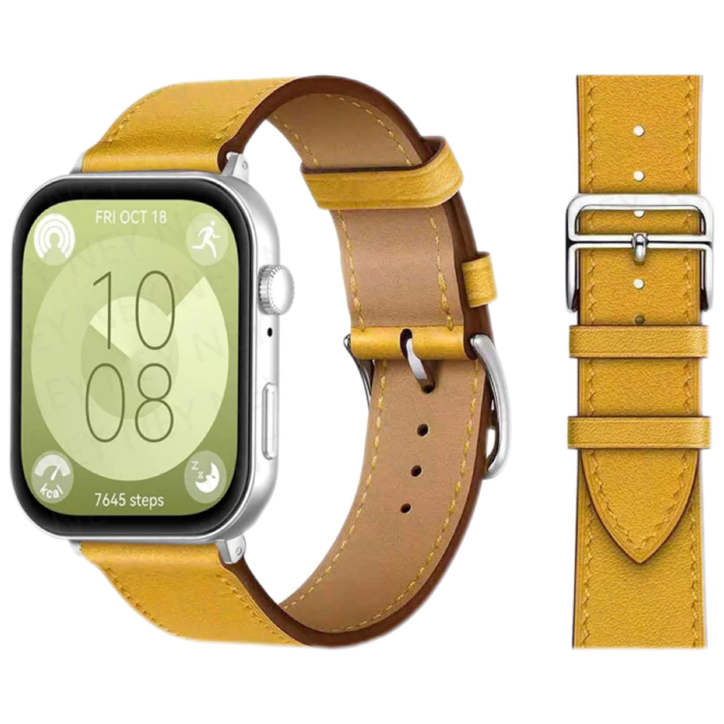 Lederarmband für Huawei Watch Fit 4 Pro Armband Smartwatch Ersatz Sportarmband Retro Armband Correa Huawei Fit 4 3 2 1 Zubehör For huawei Fit 3 gelb