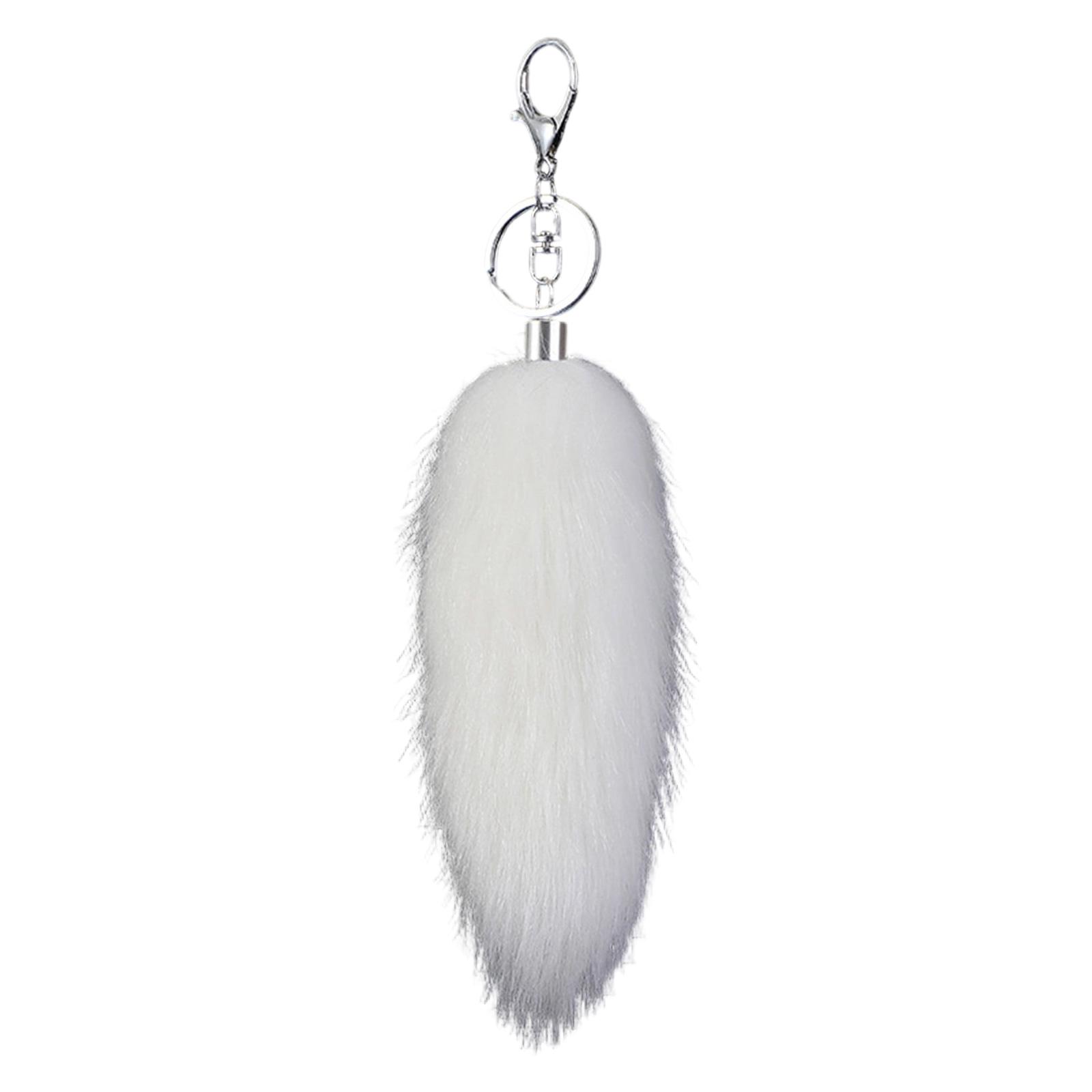 16cm Langer Tier Schwanz Schlüsselanhänger aus Kunstfell Weicher Taschenanhänger Handtaschen Telefon Zubehör Auto Schlüssel Dekoration und Zubehör weiß