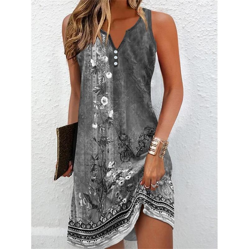 Damen Mittellanges Kleid T-Shirt-Kleid A-Linien-Kleid Sommerkleid Mode lässig blumig kurzärmelig Rundhals 3XL
