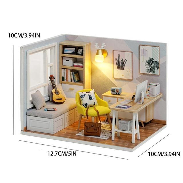 Holz-Mini-Puppenhaus DIY handgefertigte Maisonette-Wohnung Produktion 3D-Puzzle Montage Gebäude Maisonette-Wohnung Handwerk Spielzeug Geschenke style 1 beige