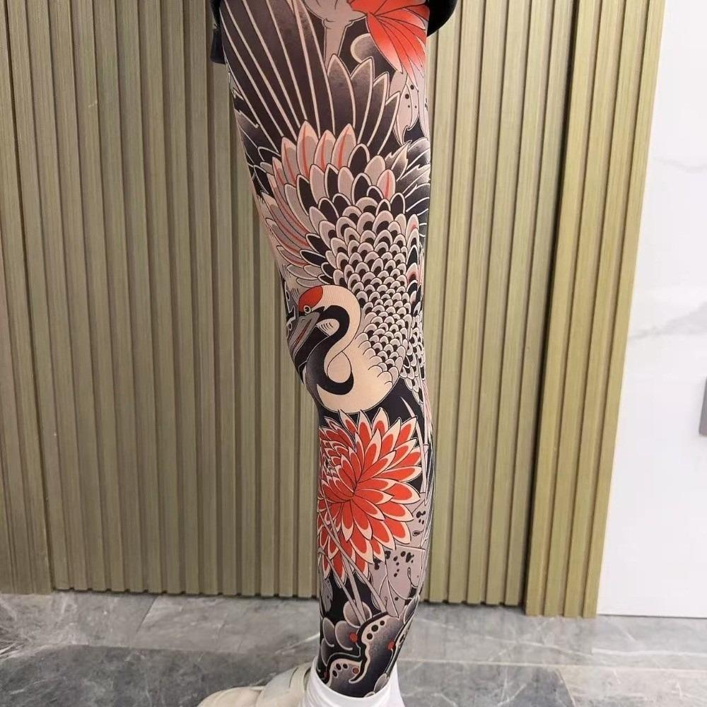 1 Paar atmungsaktive Tattoo-Socken im japanischen Stil, Ganzbein-Strumpf, personalisiert für Herren, sonnenfest, Sommer Style 5 black