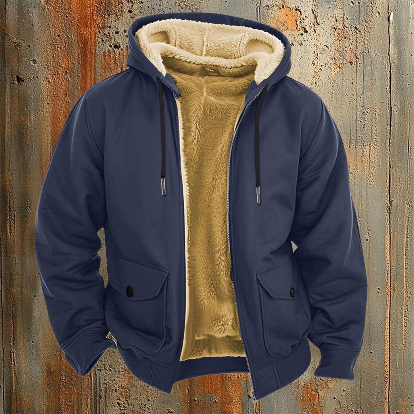 Lässige Herrenjacke mit Reißverschlusstasche und Kapuze, einfarbig, modisch, warme Herrenjacke XXXXL dunkelblau