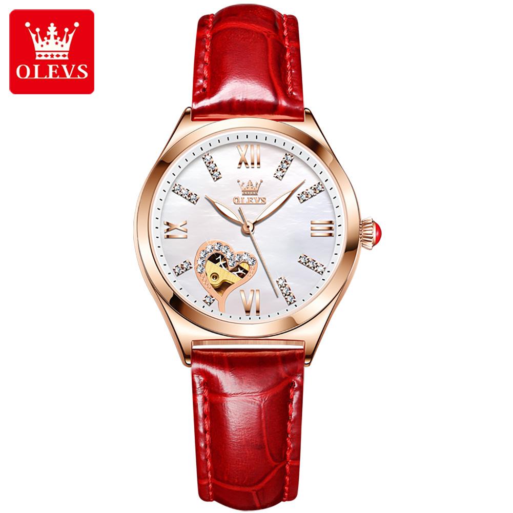 OLEVS Neue Uhr Automatische Mechanische Uhr Leuchtende Damenuhr Wasserdichte Damenuhr beige