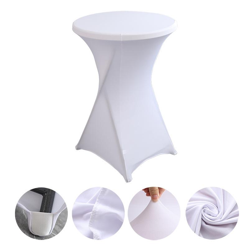 Höhe Stretch Runde Tischdecke Cocktailtischhülle Spandex Tischdecke Bar Hotel Party Hochzeit Elastische Tischdecke Deko 1PC-80*110cm weiß