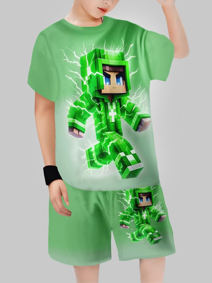 Sommer Kinderkleidung Lässiges 3D-Druck Kurzarm-T-Shirt Jungenkleidung 140