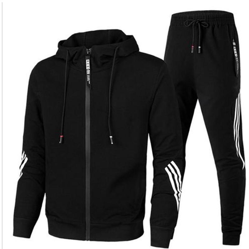 Mode Herren Kapuzenpullover + Sporthose Herbst und Winter lässiger Jogginganzug XXXL schwarz