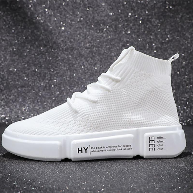High-Top Schuhe Damen Sommer Neuer Stil Schuhe Fliegendes Gewebe Atmungsaktiv Lässig Sport Weiß Schuhe 35