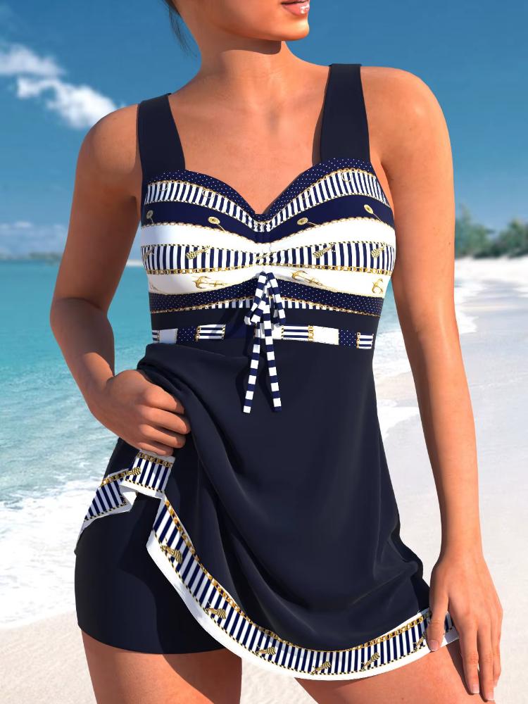2025 Damen Sexy Strand Bademode Tankini Zweiteilige Bademode Print Tankini Strand Sommermode Strand Damen Bademode Set 4XL dunkelblaue