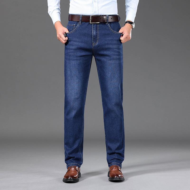 Ausgestellte Herren-Jeans mit Boot-Cut-Bein und ausgestelltem Bein, klassische Designer-Denim-Jeans mit hoher Taille, Stretch, lockerer, ausgestellter Denim, dunkelblaue Jeans 34 blau