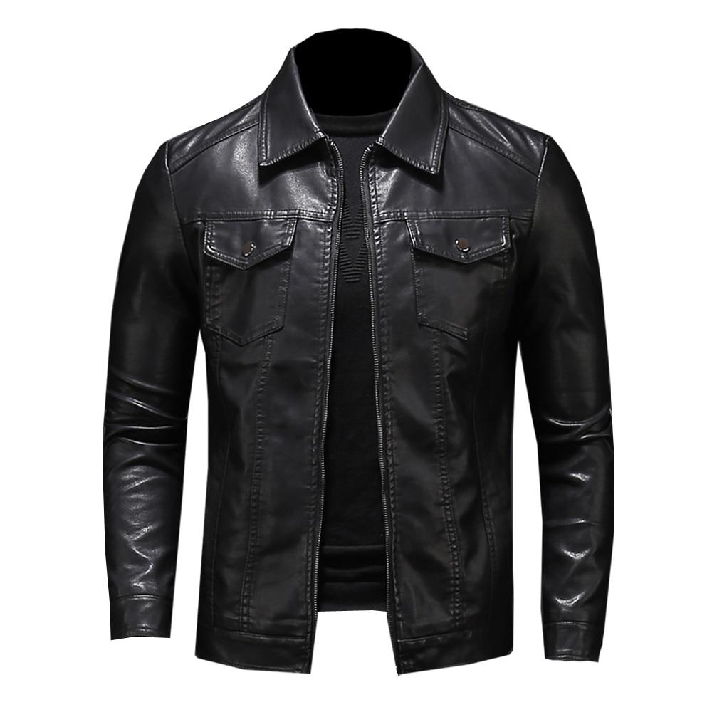 Herren Motorrad Lederjacke Große Tasche Schwarz Reißverschluss Revers Slim Fit Männlich Frühling und Herbst Hochwertiger PU-Mantel XXXXXL schwarz