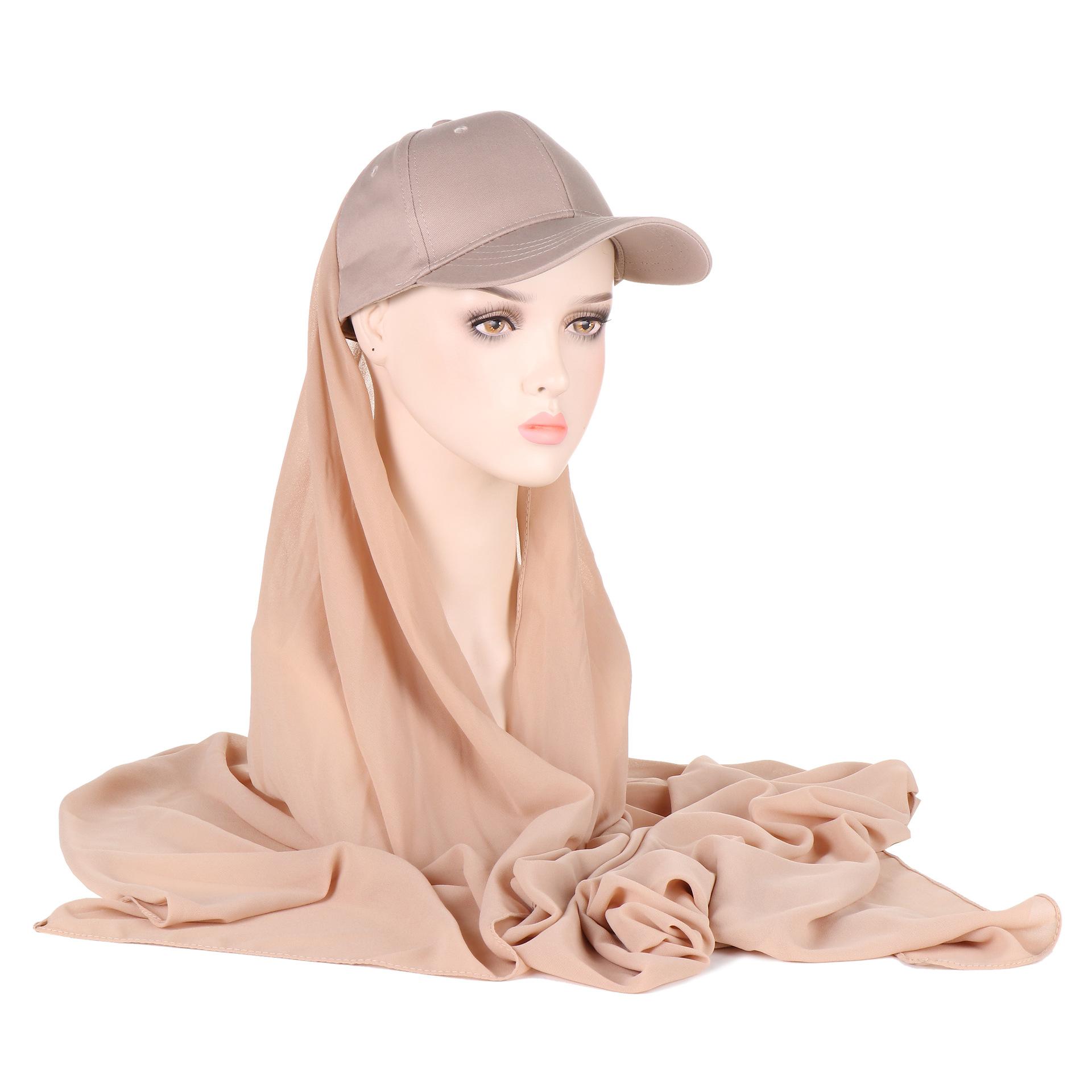 Neue Mode Einfarbig Schal Baumwolle Baseball Kappe Integrierte Schal Hut Moslemisches Hijab khaki