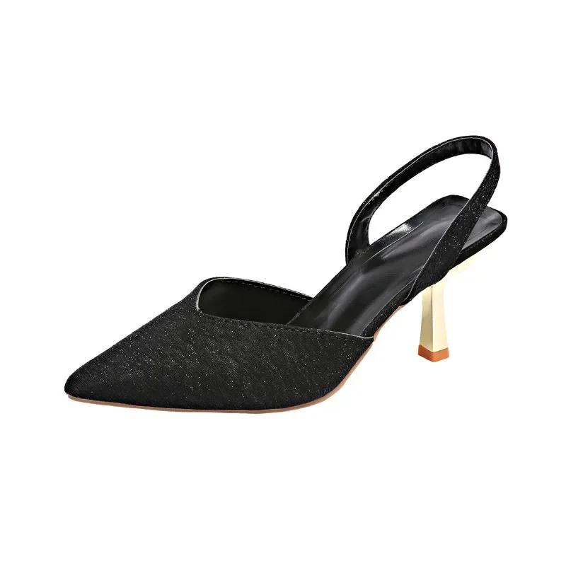 Schuhe Damen Slingbacks Damen High Heel Übergröße Kleiderpumps Damen Flach Spitz Zehenbereich Slipper Dünne Absätze Damen Sandale 43 schwarz