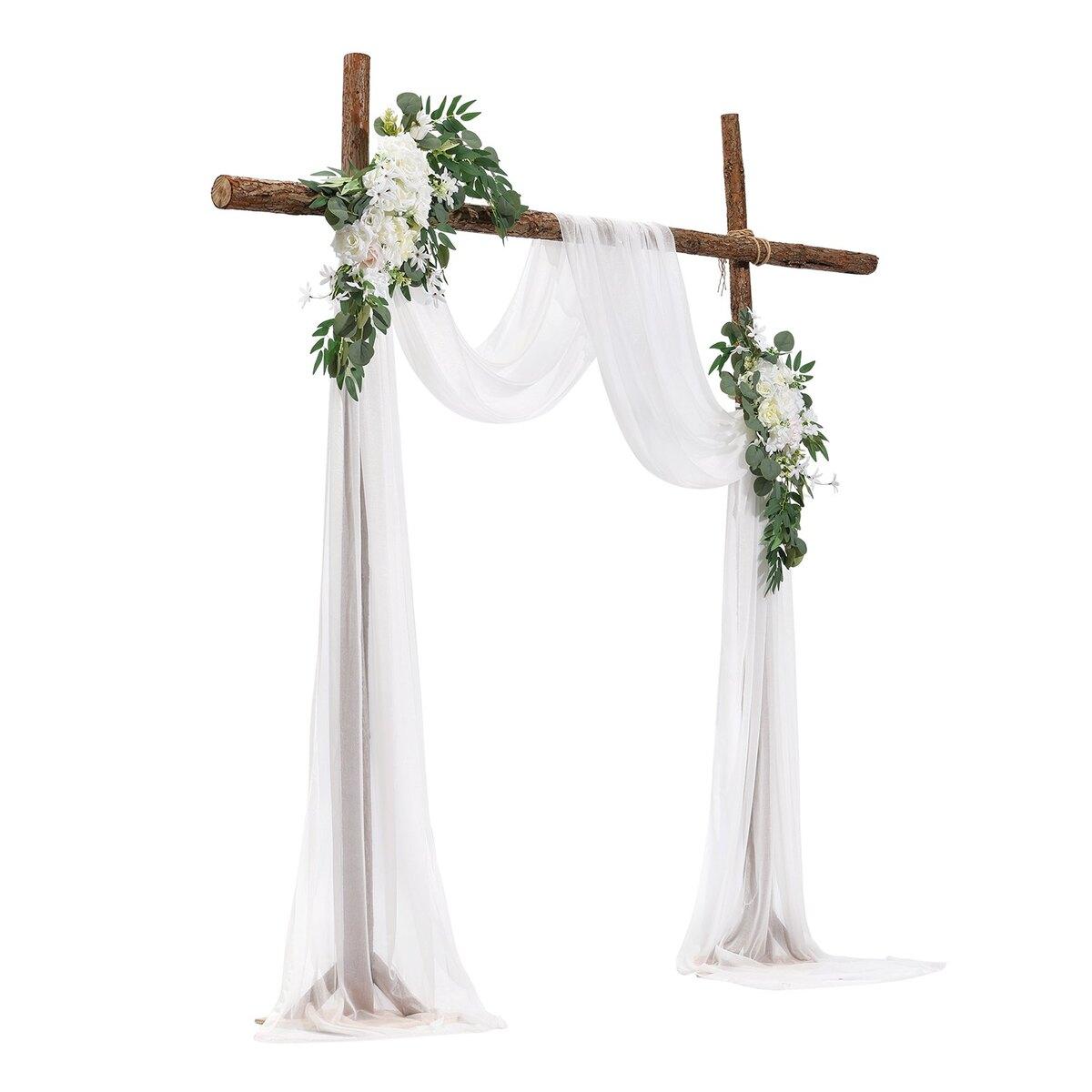 Künstlicher Hochzeitsbogen Blumen Set Weiß Mit 2 Stück Blumen 1 Stück Vorhänge