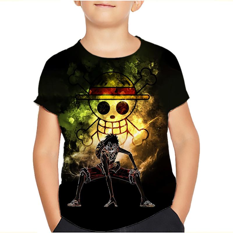 One Piece Luffy T-Shirt Four Emperors Kurzarm Zoro Sanji Chopper Ace Law Tee Kinderkleidung Modekostüme für Kinder Top 130 bunt