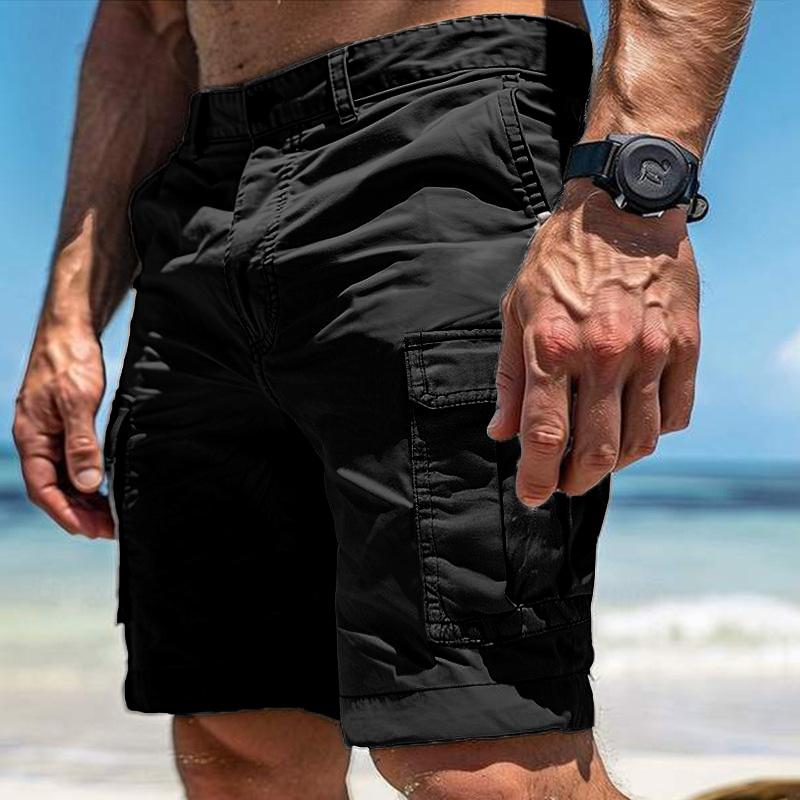 Lässige, lockere Cargo-Shorts für Herren, Sommer, trendige Patchwork-Shorts mit mehreren Taschen, Herrenmode, einfarbig, gerade Shorts S schwarz
