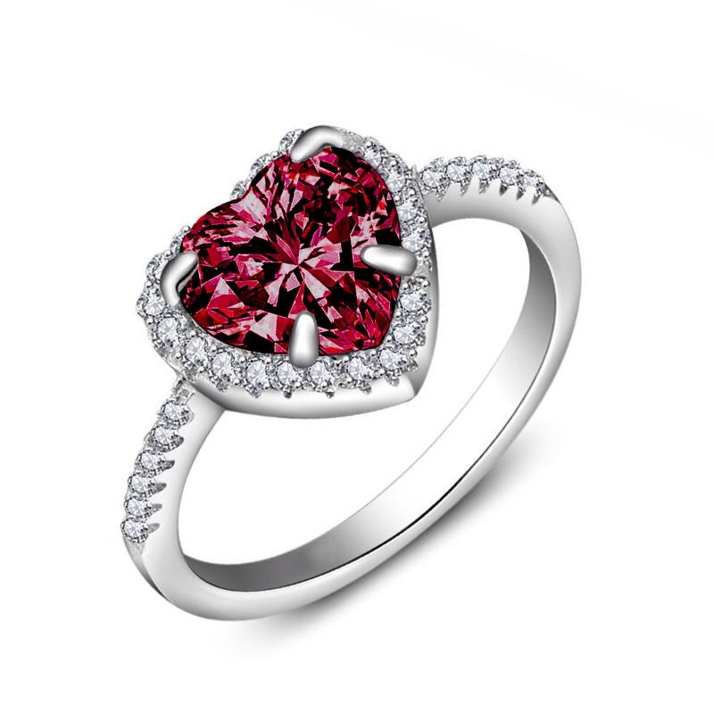 Klassische silberfarbene Herz-Verlobungsringe für Damen Weißer roter CZ-Stein Einlage Modeschmuck Hochzeitsfeier Geschenk 6 white