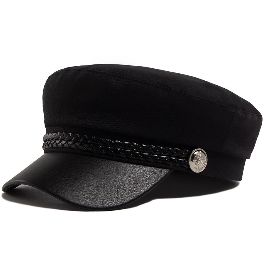Damen Schiebermütze PU Leder Schirm Baskenmütze Weicher Stoff Herbst Sommer Schirmmütze Für Damen Luxus Mode Zeitungsjungenmützen Damen Mädchen schwarz