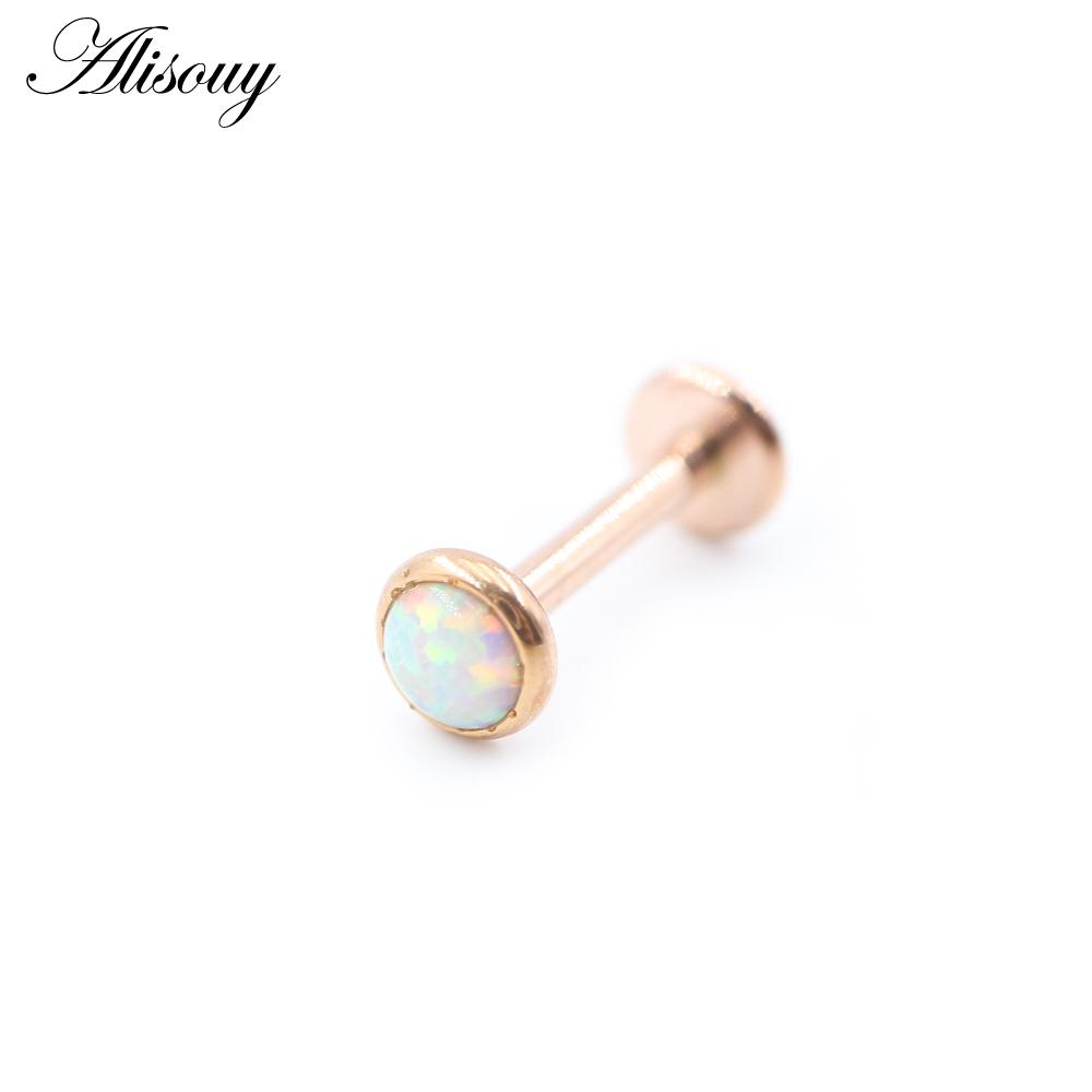 Alisouy 1 Stück Edelstahl Opal Stein Labret Lippe Zunge Ringe Ohr Tragus Helix Knorpel Ohrstecker Piercing Körperschmuck 3 Rose Gold