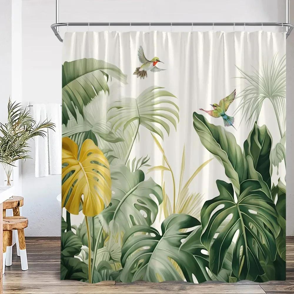 Nordisch Modern Duschvorhang Tropische Blätter Monstera Duschvorhang Waldgrüne Blätter Pflanzen Badezimmerdekoration W110H175(CM)-1 Pcs