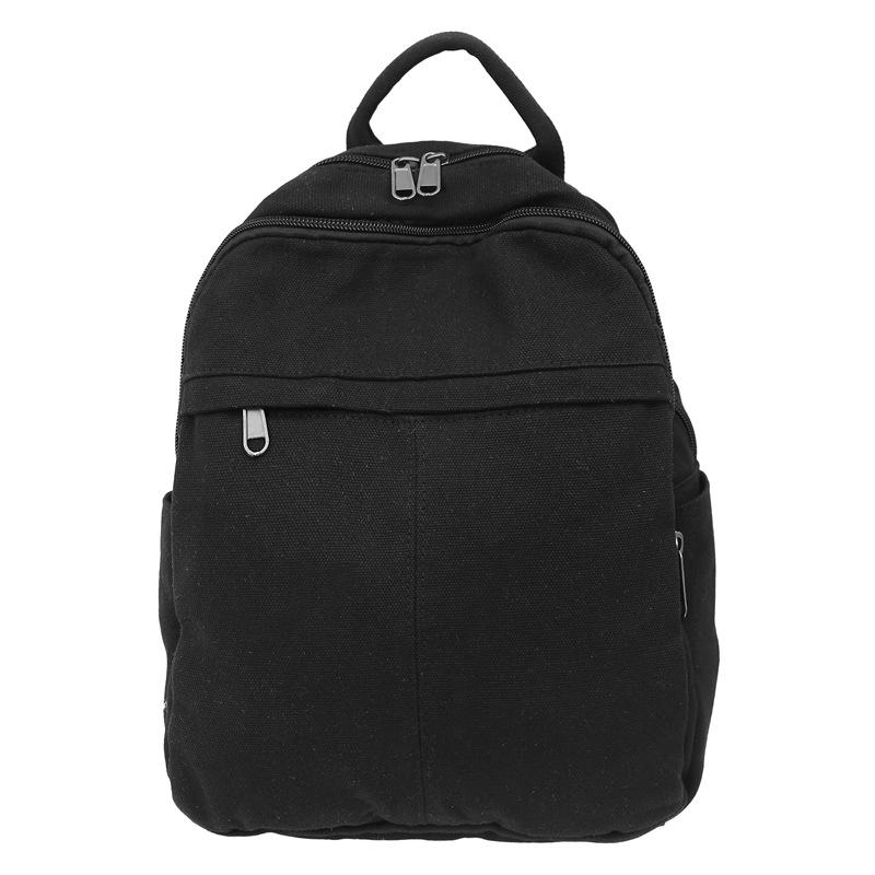 Canvas Kleiner Rucksack Damen Einfarbig Rucksack Student Reise Kleine Tasche schwarz