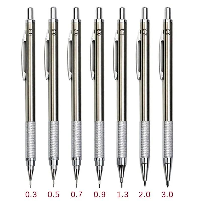 0,3/0,5/0,7/0,9/1,3/2,0/3,0 mm/7-teiliges Druckbleistift-Set aus Vollmetall, für Kunst, Zeichnen, Malen, automatischer Bleistift mit Minen, Büro- und Schulbedarf 7 Pcs/Set