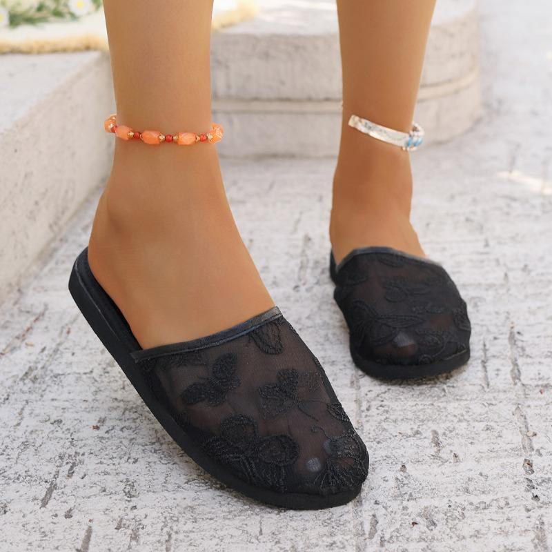 Mode Damen Schuhe 2025 Hohe Qualität Geschlossene Zehen Damen Hausschuhe Neu Outdoor Pailletten Täglich Mode Stickerei Leichte Flache Hausschuhe 43