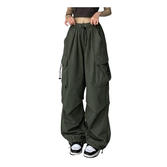 Frauen Cargo Hosen Hip Hop Baggy Einfarbig Multi Taschen Elastische Taille Match Top Lose Atmungsaktive Dame Hosen XL armee grüne