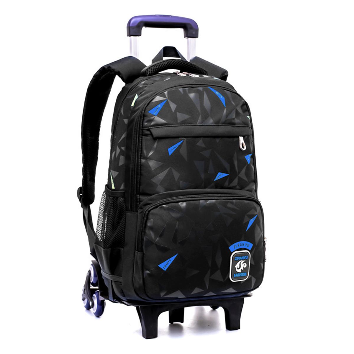 Wasserdichte, abnehmbare Kinder-Schultaschen mit 2/6 Rädern, Treppen, Kinder-Trolley, Schultasche, Büchertaschen, Jungen- und Mädchen-Rucksack 6 Wheel blau/schwarz
