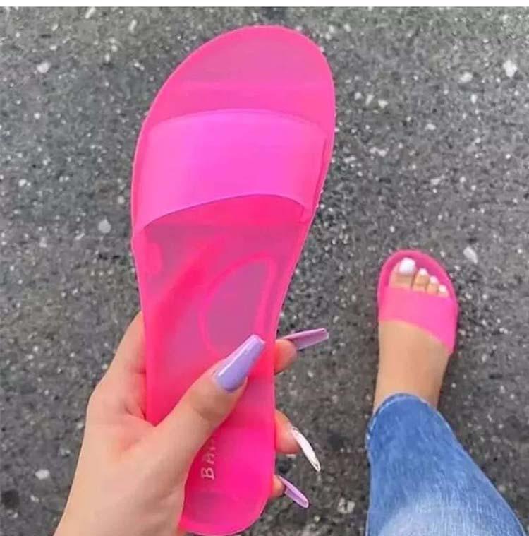 Frau Sandalen Sexy Sommer Schuhe Frau Slip Auf Mode Sandalen Rutschen Damen Transparent Wohnungen Schuhe 39 rosa