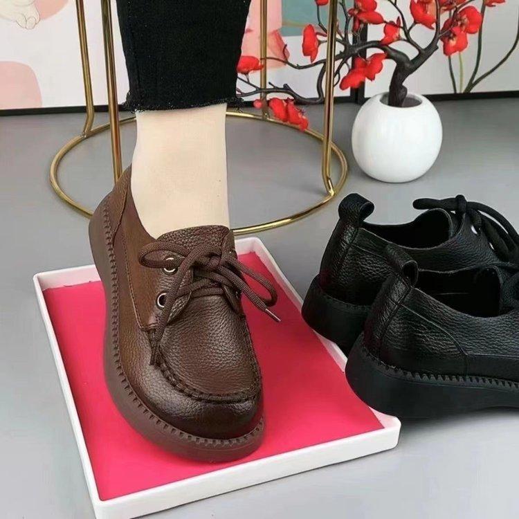 Lederschuhe Mutterschuhe Schnürschuhe Damenschuhe 2025 neu Damenschuhe Büroangestellte Mutterschuhe lässig vielseitig Plateau Einzelne Schuhe 40 braun