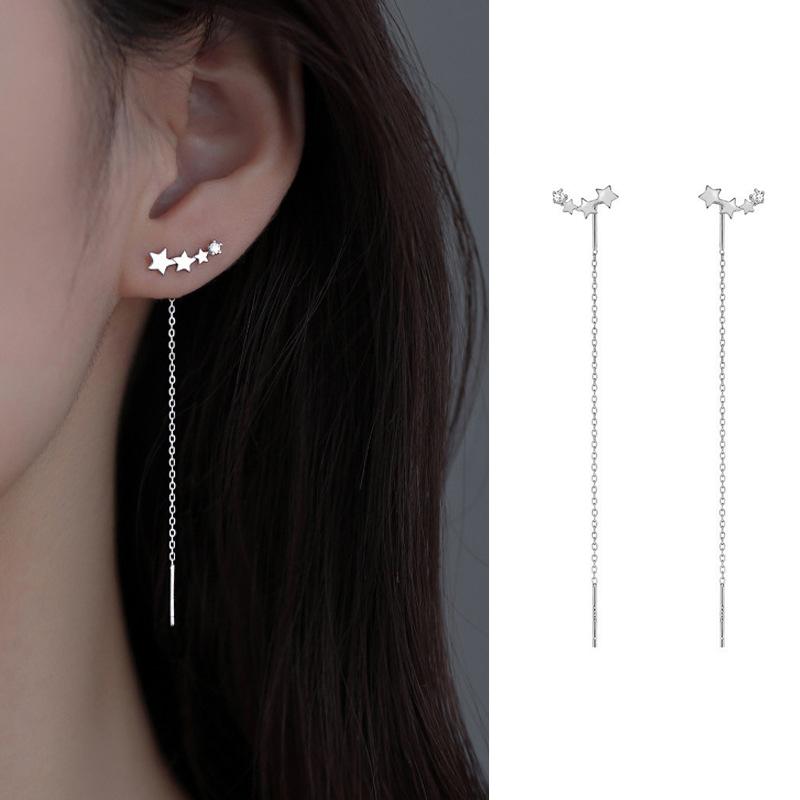 S925 Silber Nadel Stern Linie Ohrring für Frauen Quaste Tropfen Ohrring Lange Kette Perlen Piercing Ohrring Asymmetrie Ohr Schmuck