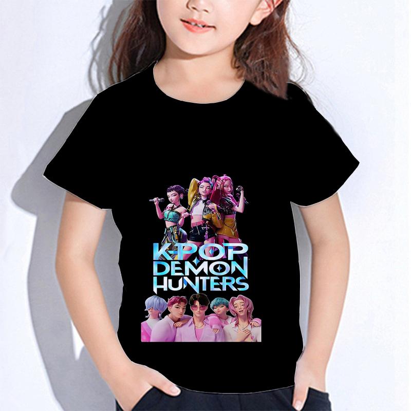 Sommer Huntrix Girl Kpop T-Shirts Kinder Dämonenjäger T-Shirt Zoey Rumi Mira Jungen Mädchen Kurzarm Tops Locker O-Ausschnitt Kinderkleidung 110 navy blau