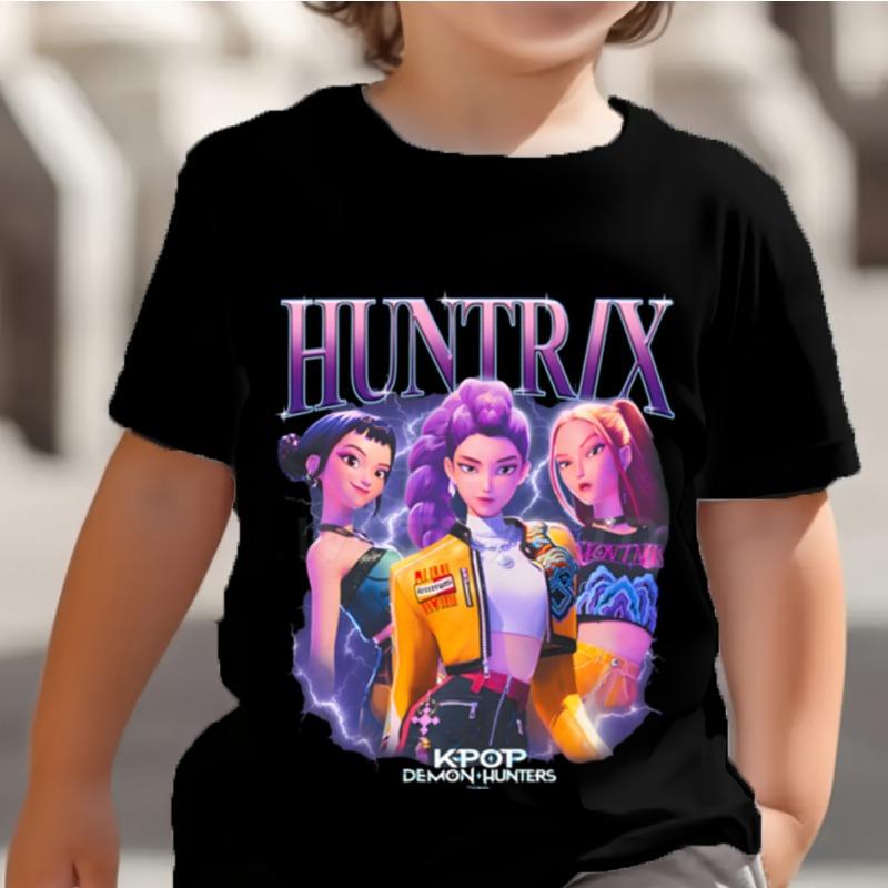 KPop Dämonenjäger Kinder T-Shirt Huntrix Girl Saja Jungen Baby Tops Kleinkind T-Shirts Zoey Rumi Mira Kleidung Kinder T-Shirts Kurzarm Kleidung kids-100(3T) grau