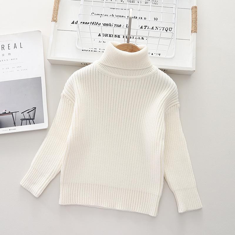 Kinder Casual Weiche Baumwolle Pullover Rollkragen Dünne Pullover für Mädchen Stricken Pullover Elastische Jumper Herbst Winter 100 weiß