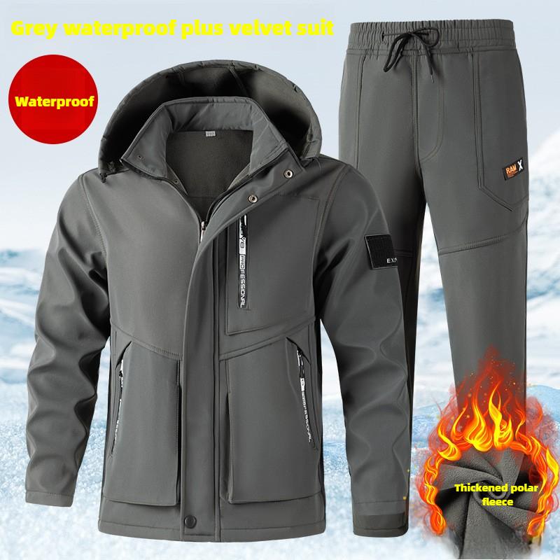 Winter Plus Samt Verdickte Jacke Overall Anzug Herren Kälte-Beständig, Warm, Wasserdicht und Verschleiß-beständig Werkzeug Anzug XS grau