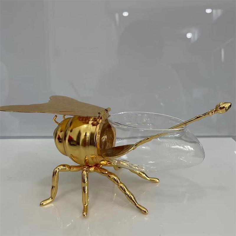 1 Stück Luxuriöse Biene Honig Topf Honig Lagerung Glas Dekorative Ornament Biene Glas Transparent Gewürz Glas Küche Gewürz Glas Mit löffel gold