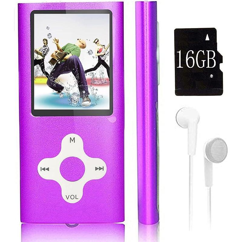 MP3-Player, Musik-Player mit einer 16-GB-Speicherkarte, tragbarer digitaler Musik-Player/Video/Sprachaufzeichnung/UKW-Radio/E-Book-Reader/Fotobetrachter/1,8 Violett