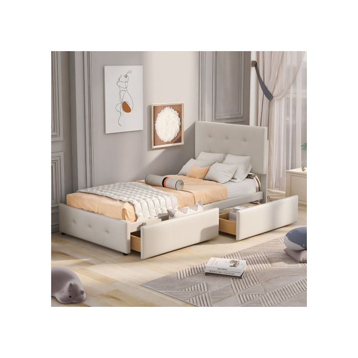 Gepolstertes Bett 90 x 200 cm Bett mit Lattenrost, Kopfteil und zwei Schubladen, hautfreundlicher Samtstoff (ohne Matratze)
