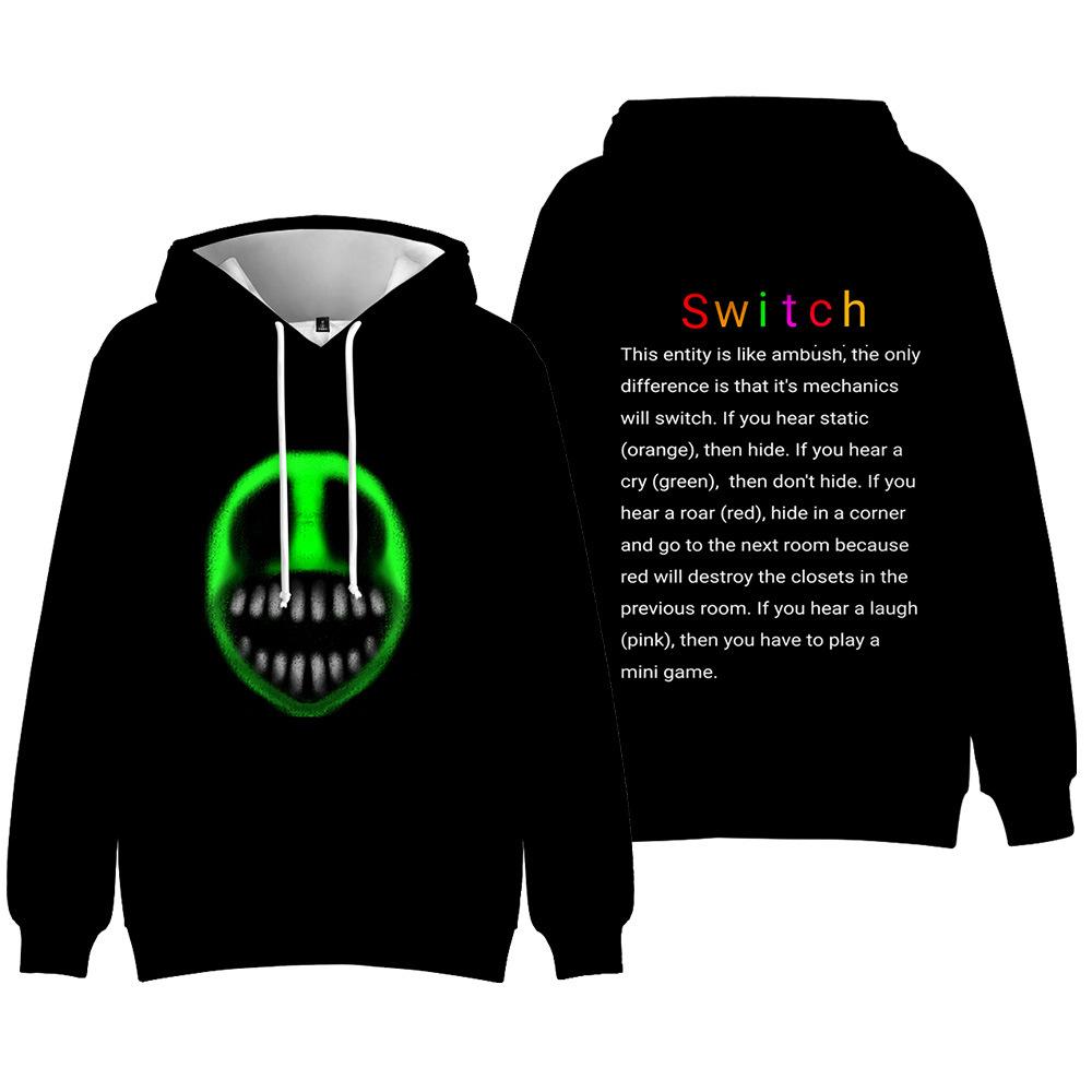 16 Farben Damen Herren Türen Roblox Figur Cartoon Print Kapuzenpullover Rundhals Sweatshirts Mann Reise Pullover Männlich Oberteil Streetwear Outdoor Trainingsanzug XXXXL grün/schwarz