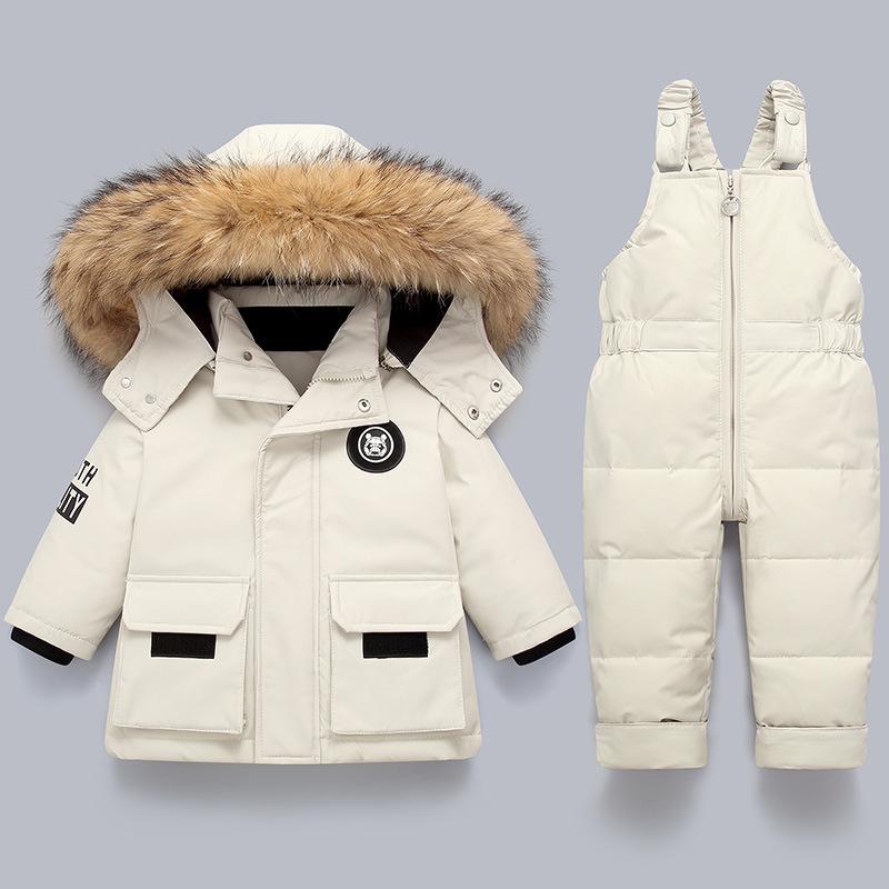 Kinder Kleidung Set 2 stücke Baby Winter Warme Daunen Jacken Jungen Verdicken Overall Infant Overalls Baby Mädchen Kleidung Kinder Schneeanzug 100(3T) weiß