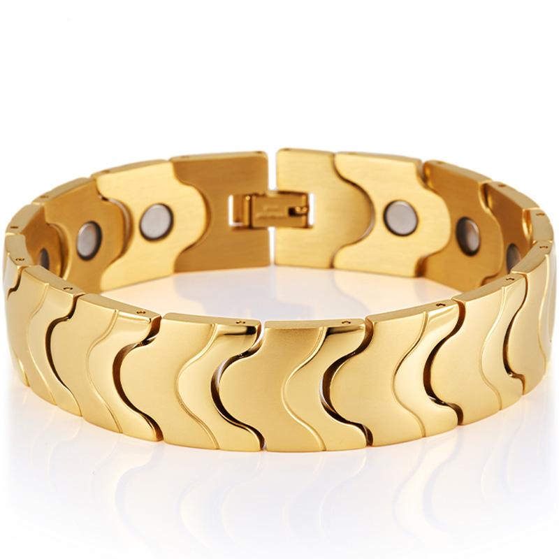 15MM Gold Farbe Edelstahl Herren Magnetische Armbänder Luxus Armband für Männer Männlichen Schmuck Zubehör Cool 18CM gold