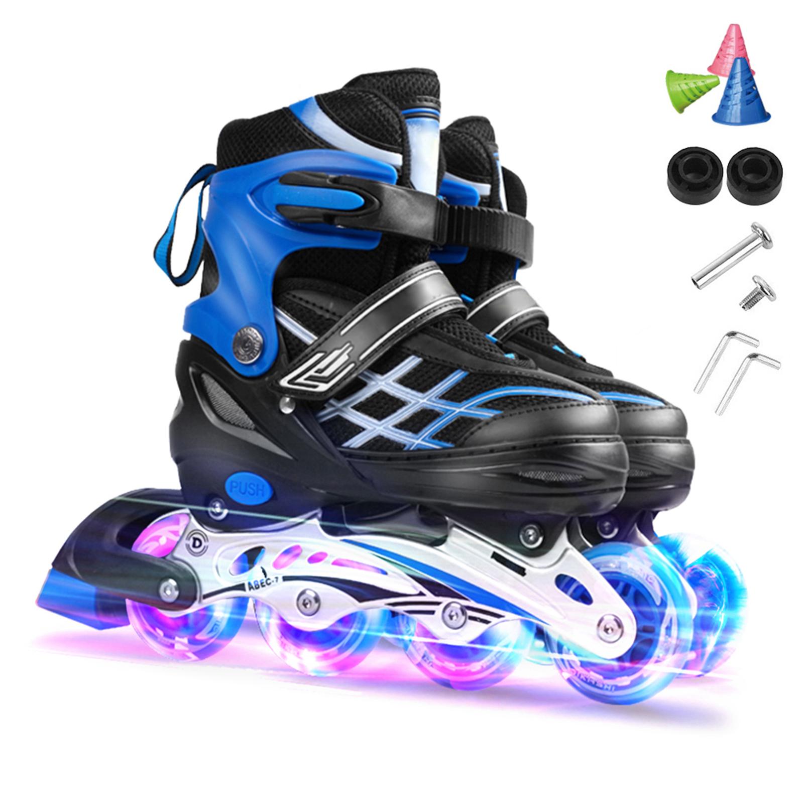 Verstellbare, beleuchtete Inline-Skates mit leuchtenden Rädern für Kinder und Jugendliche M blau