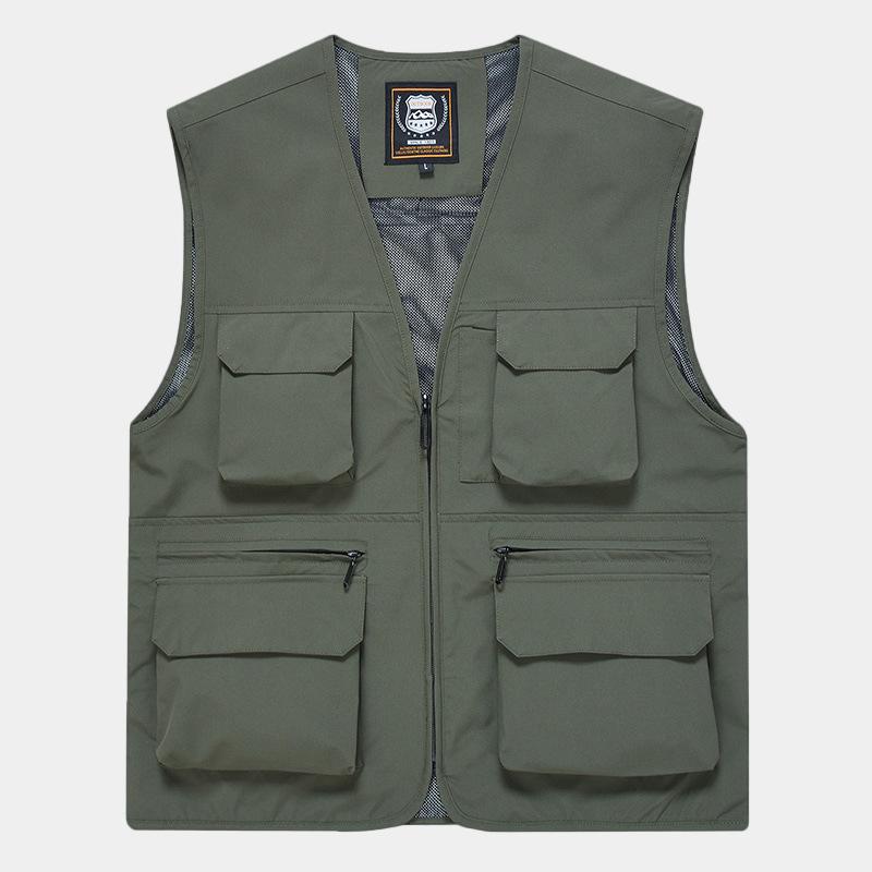 Herren Frühling Sommer Outdoor Gilet Mehrere Taschen Schnelltrocknend Angelweste Wanderweste Ärmellose Arbeitskleidung L armee grüne
