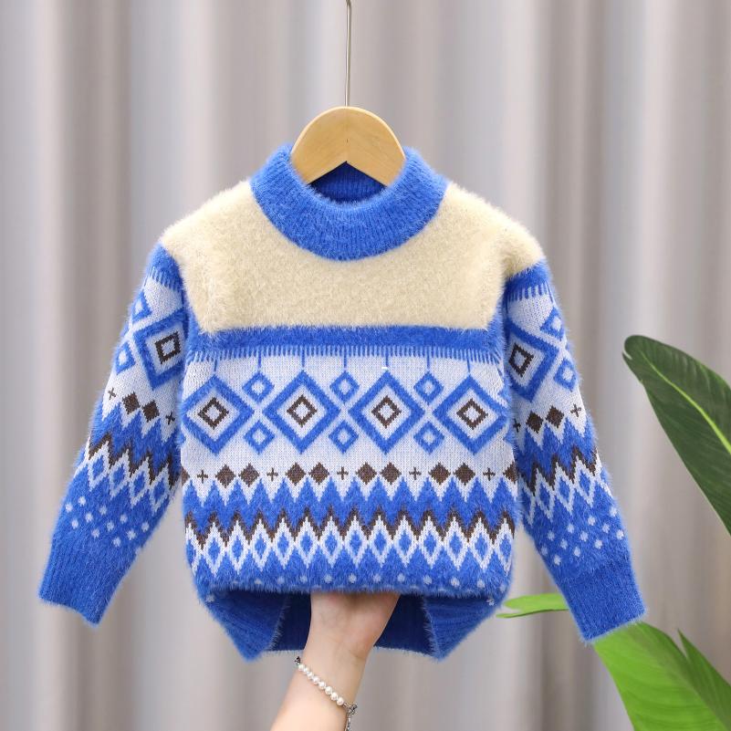 Nerzpelz Kinderpullover Pullover Oberteil Winter Kinderbekleidung Jungen Strickpullover 130 blau