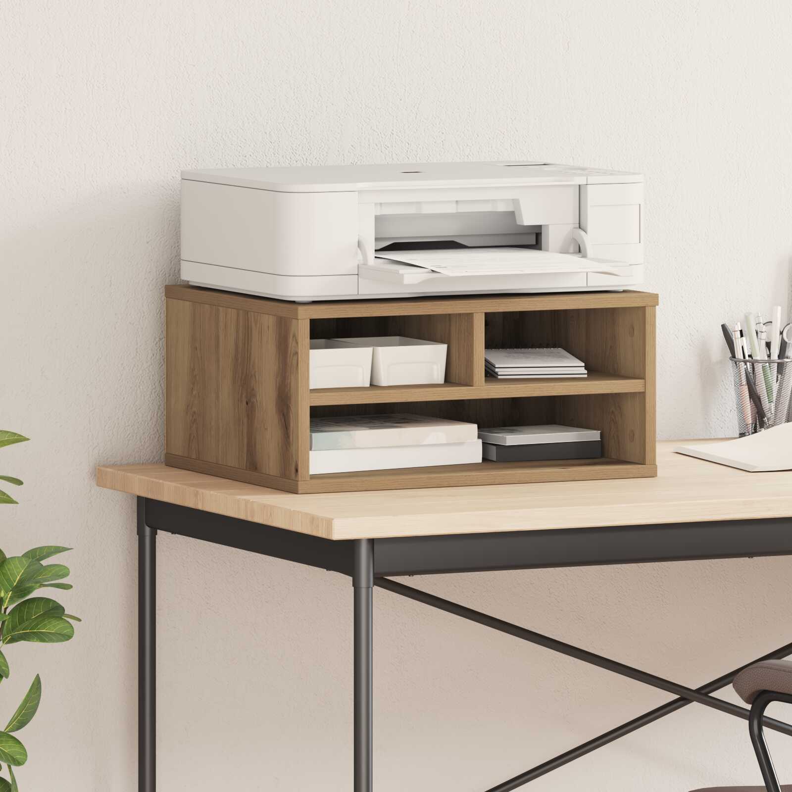 Desktop-Druckerregal, 2 Ebenen, offenes Aufbewahrungssystem, Regal für Kosmetik, Schreibwaren und Sonstiges, multifunktionales Desktop-Aufbewahrungsregal, 49x40x22,5 cm hellbraune