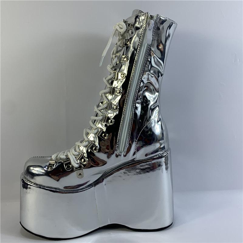 Rosa Lässige Flachboden Wasserdicht Tisch High-Top Spot Niedrigschaft Muffin Schuhe Einfarbig Runde Spitze Einzelne Schuhe Modische Super High Heels YKC 40 silber