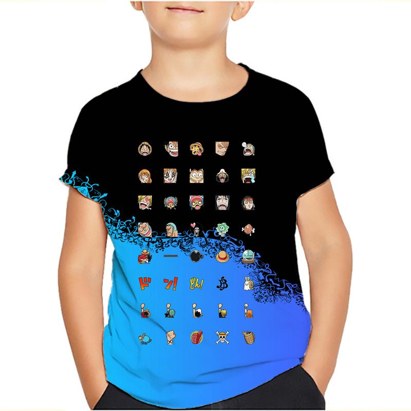 One Piece Luffy T-Shirt Four Emperors Kurzarm Zoro Sanji Chopper Ace Law Tee Kinderkleidung Modekostüme für Kinder Top 140 rot