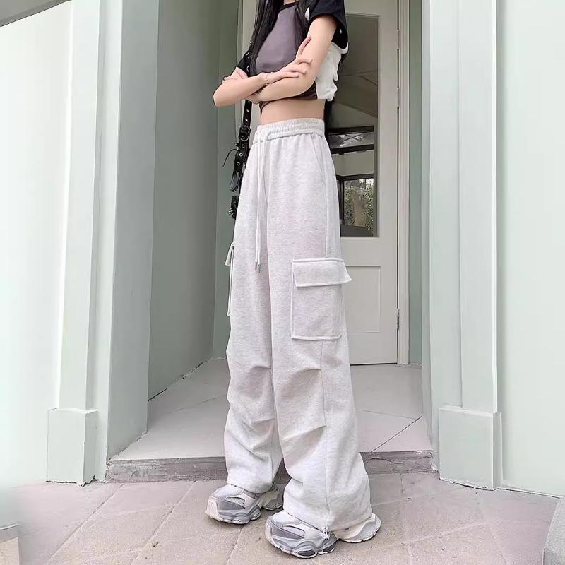 Workwear Jogginghose Damen Frühling und Sommer Übergröße Lockere Weite Bein Freizeithose Jogginghose 4XL weiß/grau