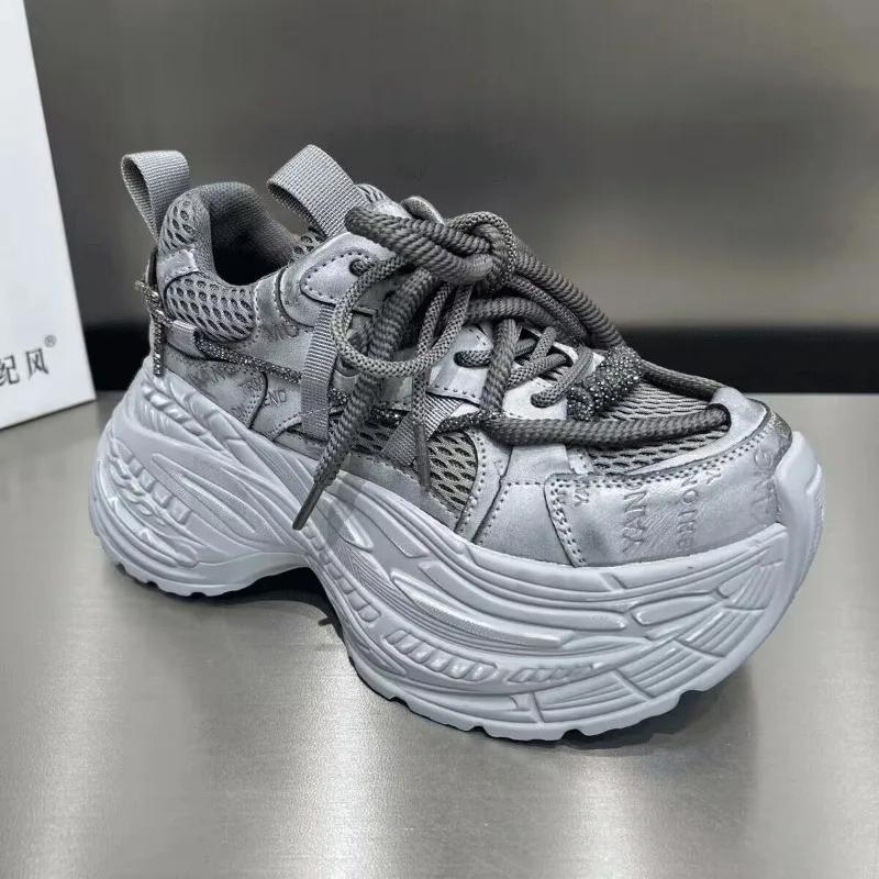 Schuhe Damen Neue Mesh Damen Vulkanisierte Schuhe Atmungsaktive Outdoor Damen Sneakers Schnürplattform Damen Casual Sneakers 39 graue